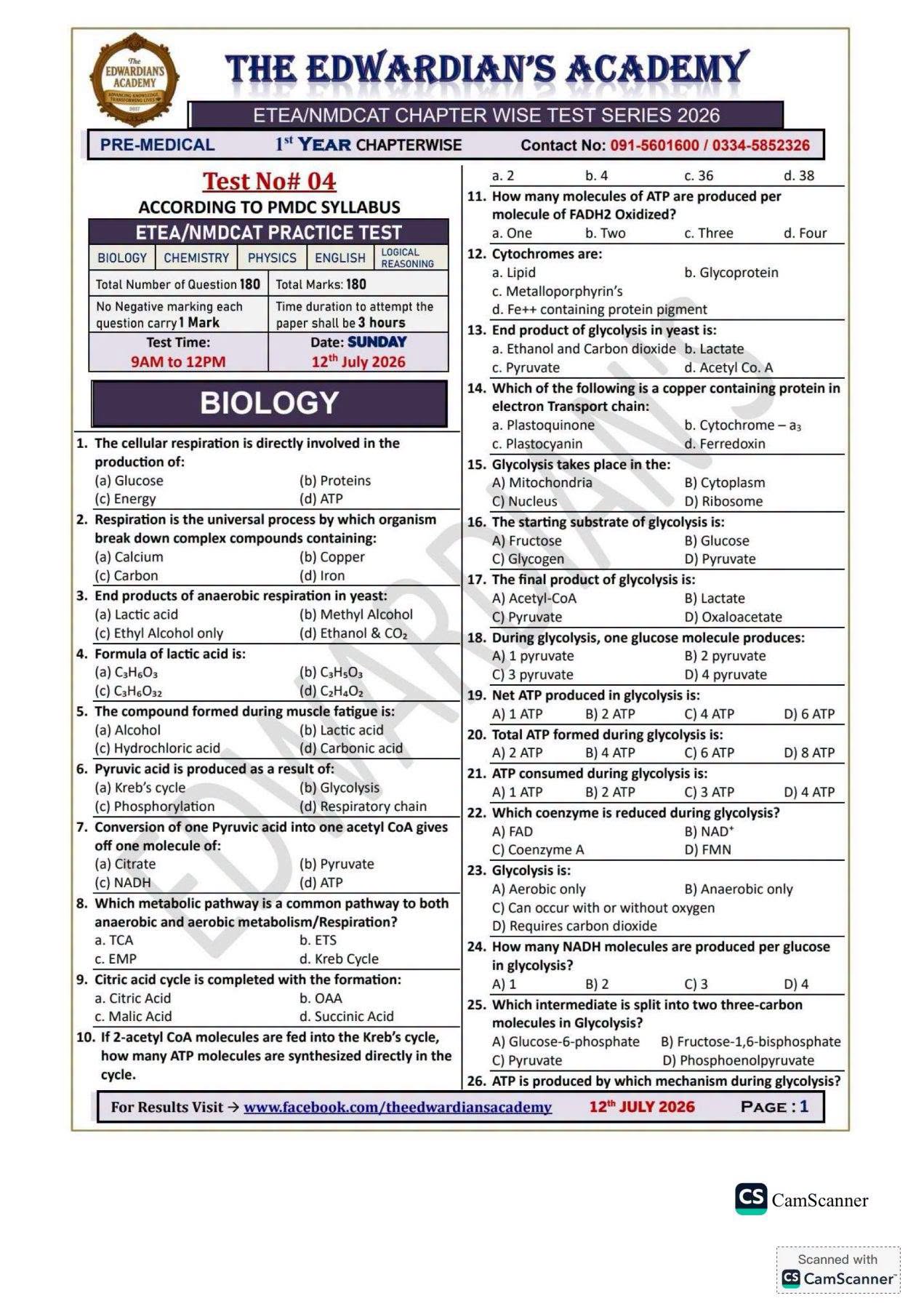MDCAT MOCKTEST Sunday cover
