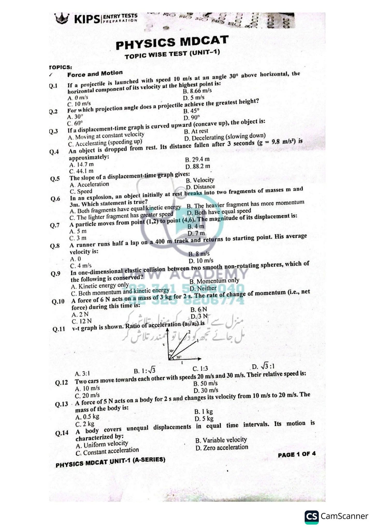 KIPS Kips Topic Wise Test Unit 1 - Physics cover